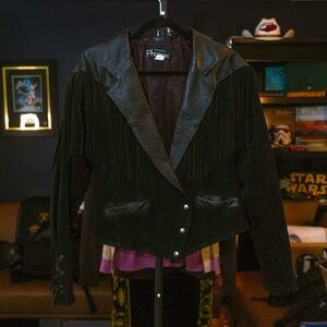 Phenix Black Leather Jacket with Fringe